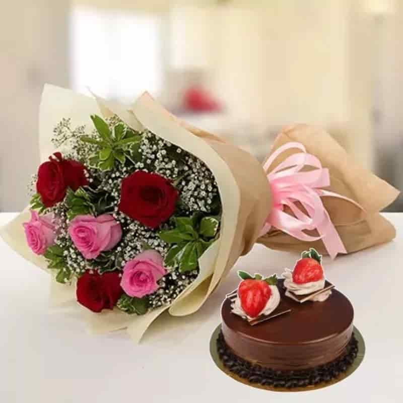 Flower Bouquet and Cake Combo